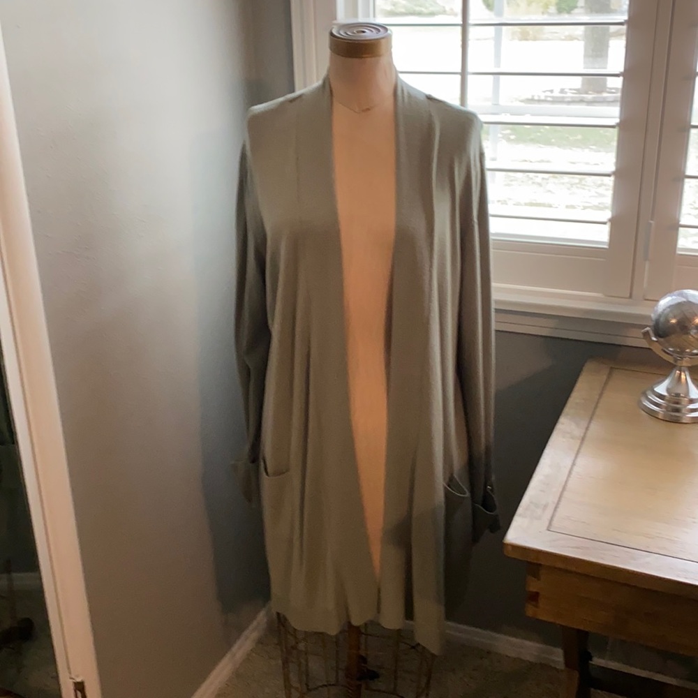 Kneelength sage green cardigan